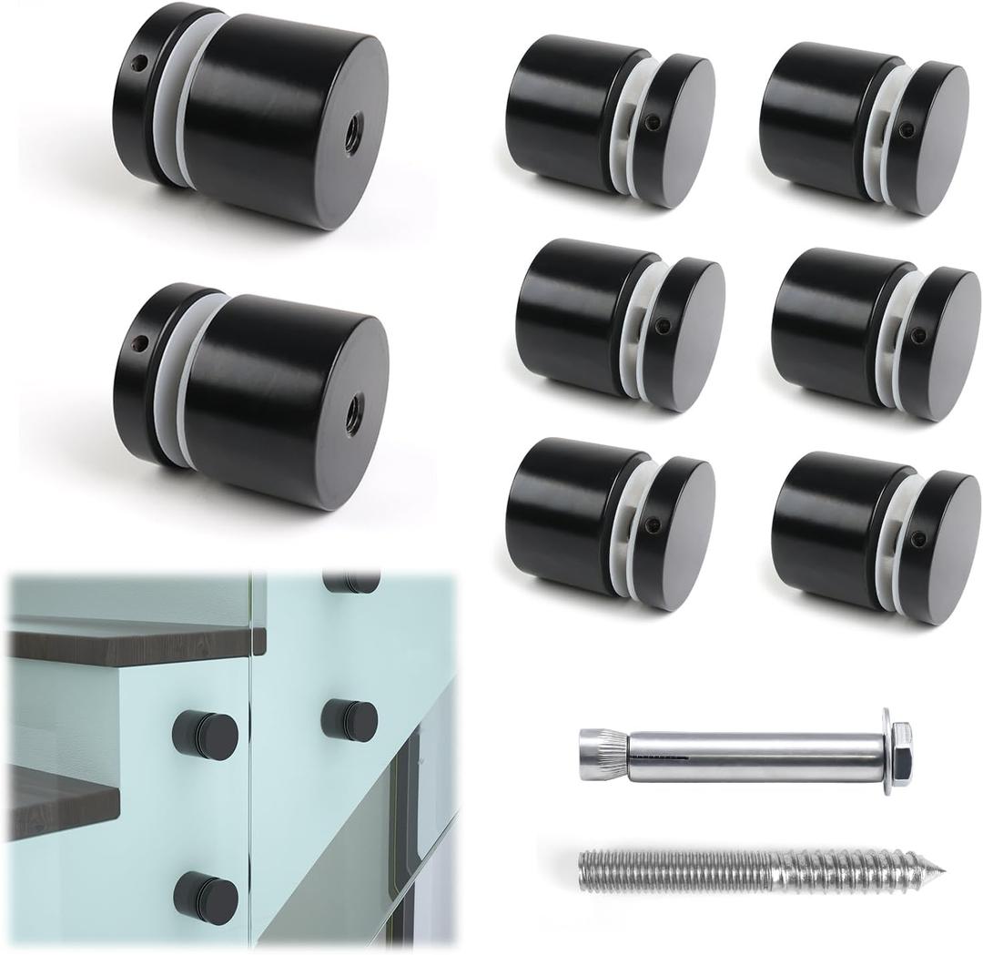 Muzata 8Pack 2'' Black Glass Railing Standoff Heavy Duty Glass Standoff Screws Pin for Balcony Stair Balustrade Railing Side Mount GA07 SL4 (8 Pack)