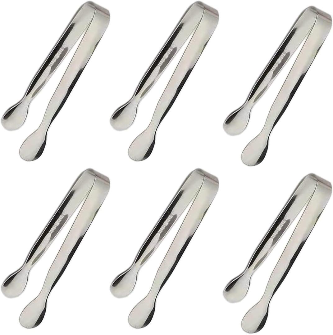 6PCS Ice Tongs Mini Sugar Tongs 4.25Inch Stainless Steel Kitchen Utensils Set,Small Serving Tong and Tiny Kitchen Tong for Appetizers,Tea Party, Coffee Bar, Desserts by Sunenlyst (Silver)