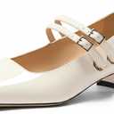 Women's Mary Jane Low Pearl Heels Closed Square Toe Pumps Ballet Dressy Double Strap Comfortable Slip on Shoes 6.5