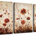 TTHYUEWS Boho Wall Decor for Bedroom Canvas Wall Art for Living Room Office Decorations Flowers Wall Pictures Watercolour Paintings Artwork Modern Aesthetic Bathroom Home Decor 3 Piece Ready To Hang, 12x16inches*3pcs