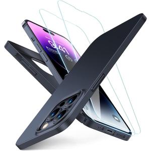 TORRAS [2X Tempered Screen Protectors OriginFit Case for iPhone 14 Pro Case Slim Fit with All-Round Protection, Super Thin Lightweight Hard Phone Case-6.1 Inch, Matte Black