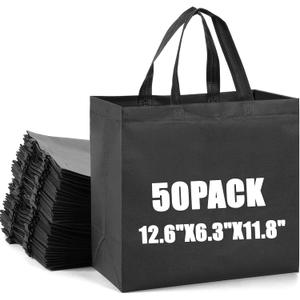50Pcs Reusable Non Woven Shopping Bags Large Foldable Totes Bag with Handles Grocery Handbag Bulk for Boutiques