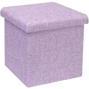 B FSOBEIIALEO Storage Ottoman Cube, Linen Small Foot Seat, for Living Room, Bedroom, Home Office, Dorm Storage Footrest Light Purple 11.8"x11.8"x11.8"
