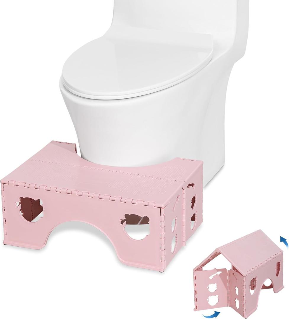 7inches Foldable Toilet Stool (Pink), Healthy Bathroom Squatting Posture Poop Stool with Anti-Slip Feet, A Good Helper to Effective Relief of Constipation, Easy to Storage Toilet Squat Stool