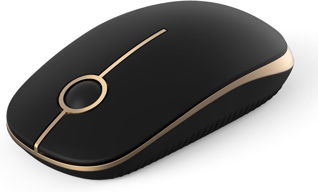 Unipows Wireless Mouse - 2.4G Slim Portable Computer Mouse with Nano Receiver, Less Noise Mobile Optical Mice for Notebook, PC, Laptop, Computer, Mac (Black and Gold)