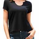 DeXianLai Cap Sleeve T Shirts for Women Summer Crop Tops Short Sleeve Shirts Round Neck Loose Fit Basic T Shirts Black 2XL