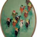 Yorhifa Vintage Racing Horse Jockeys Framed Wall Art, Colorful Jockeys Oval Wall Art, Horse Sports Oval Walls Decor, Rustic Country Equestrian Canvas Artwork Hanging Decor, 8.5x11.5in