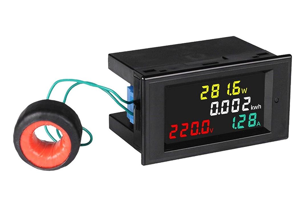 NOYITO AC 40-300V 100A Multi-Function Color Digital Meter Display Ammeters Four Parameters AC Voltage AC Current Power Electric Energy Meter with Power-Down Memory Function