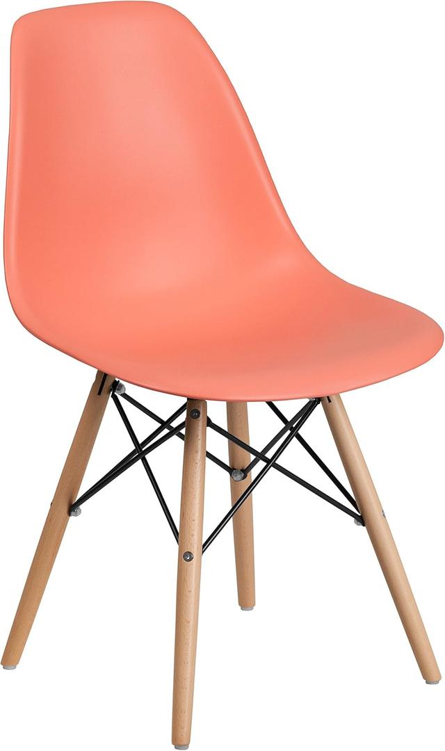 Flash Furniture Elon Series Peach Plastic Chair with Wooden Legs for Versatile Kitchen, Dining Room, Living Room, Library or Desk Use (Set of 1)