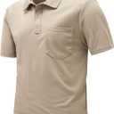 Rdruko Men's Polo Shirts Short Sleeve Quick Dry Outdoor Golf Sports Shirts with Pocket (4X-Large, Khaki)