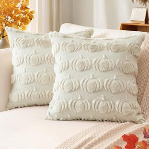 3 x Artscope Fall Pillow Covers 18 x 18 Set of 2 Decorative Autumn Harvest Holiday Pumpkin Throw Pillow Cases Soft Plush Faux Fur Couch Cushion Case for Farmhouse Halloween Sofa Bed Room Home Decor-Beige