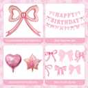 2 x Pink Bow Happy Birthday Decorations - Large Bow Balloons Banner for Coquette Birthday Decorations Foil Balloons for Girls Women Pink Coquette Themed Party Decor