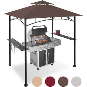 5x8ft Grill Gazebo Canopy for Patio, Outdoor BBQ Gazebo with Shelves & Extra 2 LED Light, (Brown)