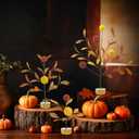 TORONTOKYO 6 Pieces Fall Village Trees, Faux Autumn Tabletop Trees, Fall Mini Tree with Billy Balls Wooden Base, Autumn Miniature for Harvest Thanksgiving Home Indoor Decor