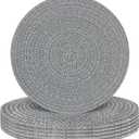 Round Placemats Set of 6, Cotton Rope Woven Table Mats, Hot Pads for Kitchen, Non Slip Heat Resistant Place Mats, 13 Inches Braided Placemat for Farmhouse Decor and Kitchen Table Decor (Gray)