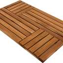 Utoplike Teak Wood Bath Mat, 32 x 20 inch Large Wooden Shower Mat for Bathroom, Non Slip Wood Floor Sturdy Mat for Inside Shower Luxury Spa Home or Outdoor