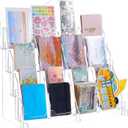 Acrylic Card Display Stand 4 Tier 16 Pockets Clear Display Sticker Holder Display for Vendor Events Acrylic Organizer Shelf for Greeting Cards Postcards Stickers Brochures