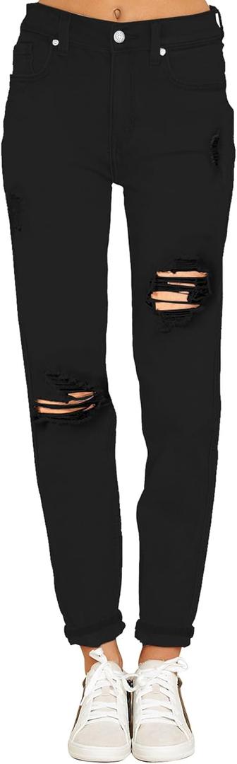 luvamia Boyfriend Jeans for Women Stretch High Waisted Ripped Distressed Mom Jeans Slim Denim Pants (X-Large, A1 True Black)