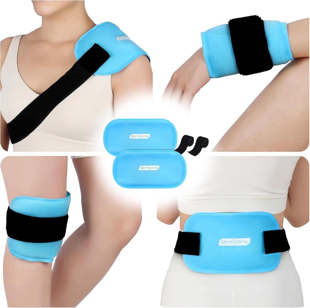 Comfytemp Gel Ice Packs for Injuries Reusable, FSA Eligible HSA, Hot Cold Compress Soft Ice Packs, Pain Relief for Ankles, Knees, Wrist, Shoulders, Back and More, Recovery Items for Men Women, 2Packs (10"x5")