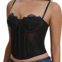 Lace Corset Tops for Women Sexy Going Out Bustier Top Sleeveless Adjustable Straps Crop Tops with Back Hooks, Small