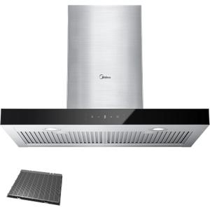 Midea MVT30W9AST Range 30 Inch 450CFM Vent T Shape Stove Hood with 5-Layer Aluminum Permanent Filters Kitchen Exhaust Fan, Ductless Convertible, 3 Speed, Stainless Steel