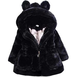 WEONEDREAM Toddler Girls Winter Fleece Coat Kids Hooded Faux Fur Jacket Baby Warm Outwear (3T, Black)
