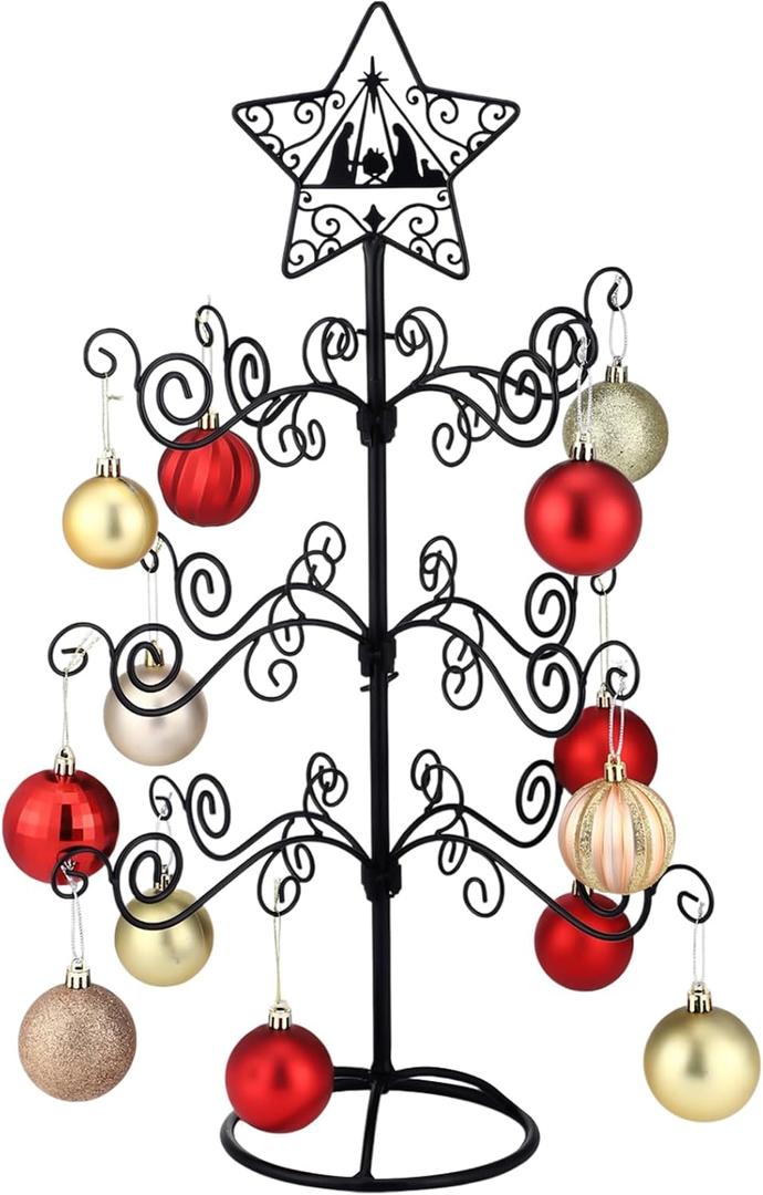 Otoolling 2 FT Jesus Iron Christmas Tree Ornament Display Stand with Hanger Hook Metal Ornament Display Tree Stand Hanger for Jesus Christmas Balls Bauble Decorations Gift Craft Tabletop(Black)