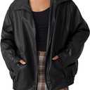 AUTOMET Women's Oversized Faux Leather Jacket - Fall Motorcycle Style Coat with Zipper Closure (Medium, Black)