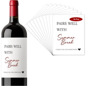 5 x Set of 10 Pairs with Summer Break Wine Lables,Funny Teacher Gifts for Women, Teacher Gifts Wine Sticker, Teacher Retirement Appreciation Birthday Gifts Wine Bottles Gifts, Wine Lables for Teacher