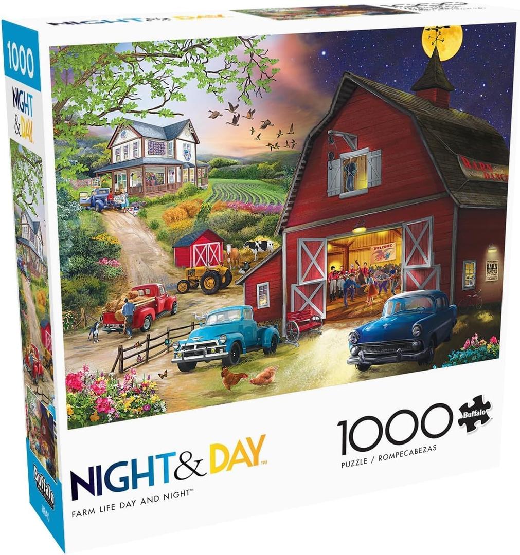 Buffalo Games - Bigelow Illustrations - Farm Life Day and Night - 1000 Piece Jigsaw Puzzle for Adults -Challenging Puzzle Perfect for Game Nights - Finished Size is 26.75 x 19.75