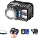 PINSAI LED Zoomable Headlamp, Power Display Rechargeable Head Lamp, Motion Sensor Work Headlight, Head Lights for Forehead, for Adults, Running, Camping, Fishing, Hiking Set of 3