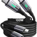 INIU USB C to USB C Cable, (6.6ft, 2-Pack) 100W USB C to C Fast Charging Cord, Braided Type C Charger Cable for iPhone 16 Pro Max 15 Plus Samsung Galaxy S24 S21 S10 Note 10 MacBook iPad Kindle etc.