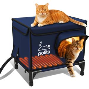 Rugged Heated Cat House for Outdoor Cats in Winter, Extremely Insulated & 100% Weatherproof, Elevated Feral Cat Shelter with Waterproof Eaves & Safe Escape Door for Stray & Barn Cats