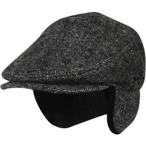 100% Wool Herringbone Winter Ivy Cabbie Hat w/Fleece Earflaps – Driving Hat