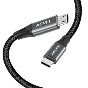 AGVEE 2 Pack 10ft USB-C OTG to Micro USB Cable, Braided Charger Data Sync Cord Charging Wire Adapter for Samsung Galaxy S7 S6, J7, J3, LG, PS4, Kindle, PS4 Xbox Controller, Android Phone, Dark Gray