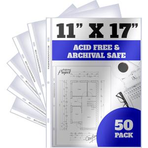 Performore 11 x 17 Sheet Protectors with 90 Microns Thick, Portrait View, Top Loading, Protect, Store and Display 11X17 Paper, Photographs, Prints, and Documents, 50 Pack