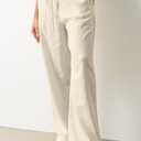 CHYRII Women's Summer Casual Wide Leg Pants Cotton Linen Palazzo Pants Beach Vacation Trouser with Pockets (Beige, M)