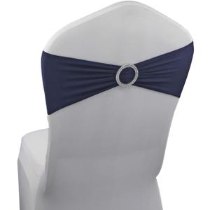 WELMATCH Navy Blue Spandex Chair Bands Sashes - 12 pcs Wedding Banquet Party Event Decoration Chair Bows Ties (Navy Blue, 12 pcs)