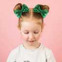 2 x 4" Glitter Sparkly Christmas Green Sequin Hair Bows Clips for Toddler Girls St Patrick's Day Easter Mardi Gras Birthday Wedding Holiday Party Dress Outfit Decor Accessory Gift