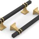 Haliwu 6 Pack 5 Inch Black and Gold Cabinet Pulls Matte Black Drawer Handles Square 2 Tone Hardware for Kitchen Cupboard (128mm(5 inch)-Hole Center Spacing, Black and Matte Gold)