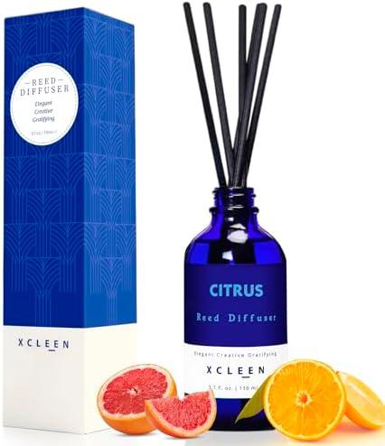 Xcleen Citrus Scented Reed Diffuser, Orange, Lime & Lemon Oil Reed Diffuser, Real Citrus! Holiday Home Fragrance for Bathroom Office Decor 5 Sticks