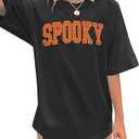 QLIPIN Halloween T Shirts for Women Oversized Spooky Season Shirt Retro Stay Spooky Graphic Casual Short Sleeve Tees 2XL