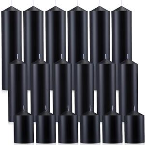 MTLEE 18 Pcs Set of 3 Pillar Candles Bulk 2 in x 3, 6, 8 Long Burning Clean Unscented Smokeless Pillar Candles for Wedding Emergency Lanterns Ceremony Party(Black)