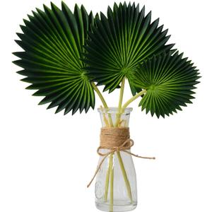 Artificial Palm Leaves in Glass Vase with Faux Water for Table Centerpieces, Fake Palm Stems and Leaves Greenery in Vase for Home Office Decor
