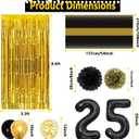 25th Birthday Party Decorations for Women - Black "Quarter Life Crisis" Banner, Number 25 Balloons, Cupcake Toppers, Tablecloth and Tissue Pom Poms - Chic 25th Party Supplies (Black&Gold)