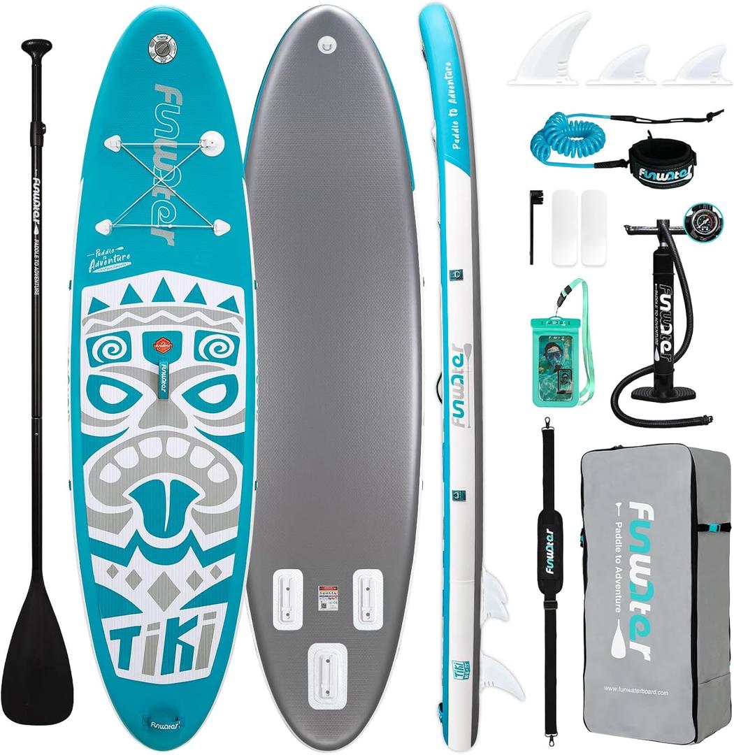 FunWater Inflatable Stand Up Paddle Board with Premium SUP Paddleboard Accessories, Wide Stable Anti-Slip EVA Deck, Paddle Boards for Adults & Youth of All Skill Levels (Dark Green Totem)