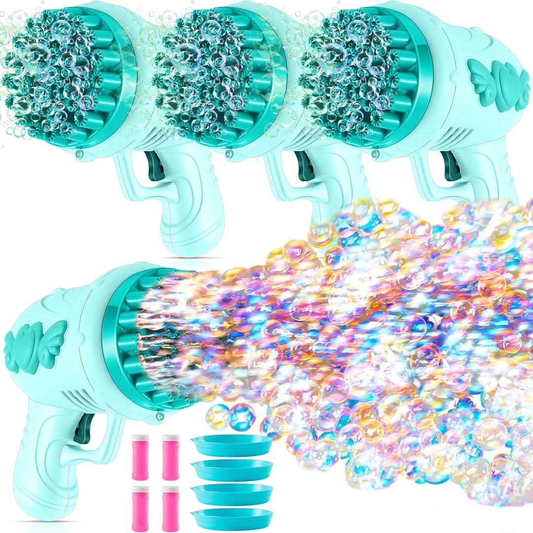 4 Pack Wedding Bubble Guns 32 Holes with Light, Bottles Solution, Romantic Bubble Maker for Outdoor Ceremony, Wedding Party Favors, Photo Props, Reception Entertainment (Green)