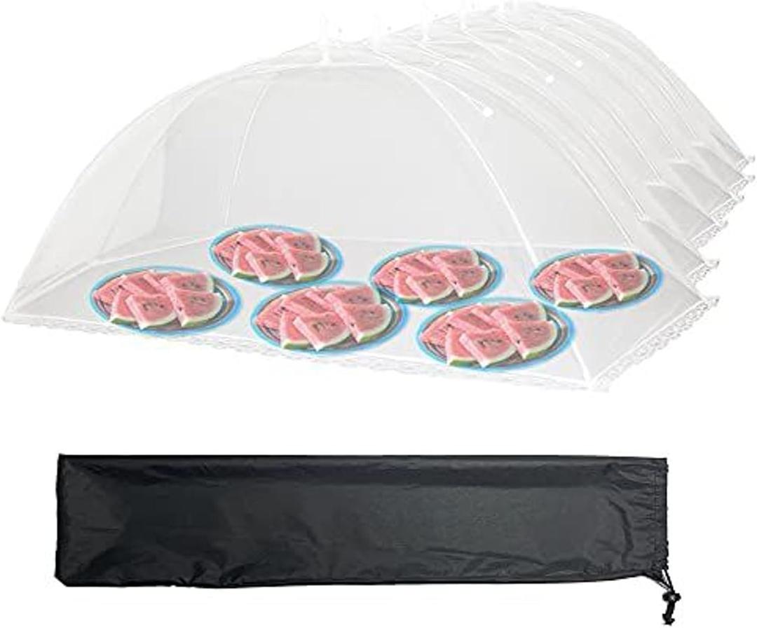 Simply Genius Pop-Up Mesh Food Covers for Outdoors - Pack of 6 Extra Large 39" x 24", White, Collapsible & Reusable - Buffet Food Covers & Bug-Net Tent for Picnic, Party & Camping