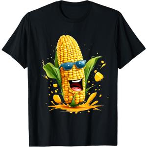 Funny Corn Design For Sweet Corn Men Women Kids T-Shirt, Medium, Black