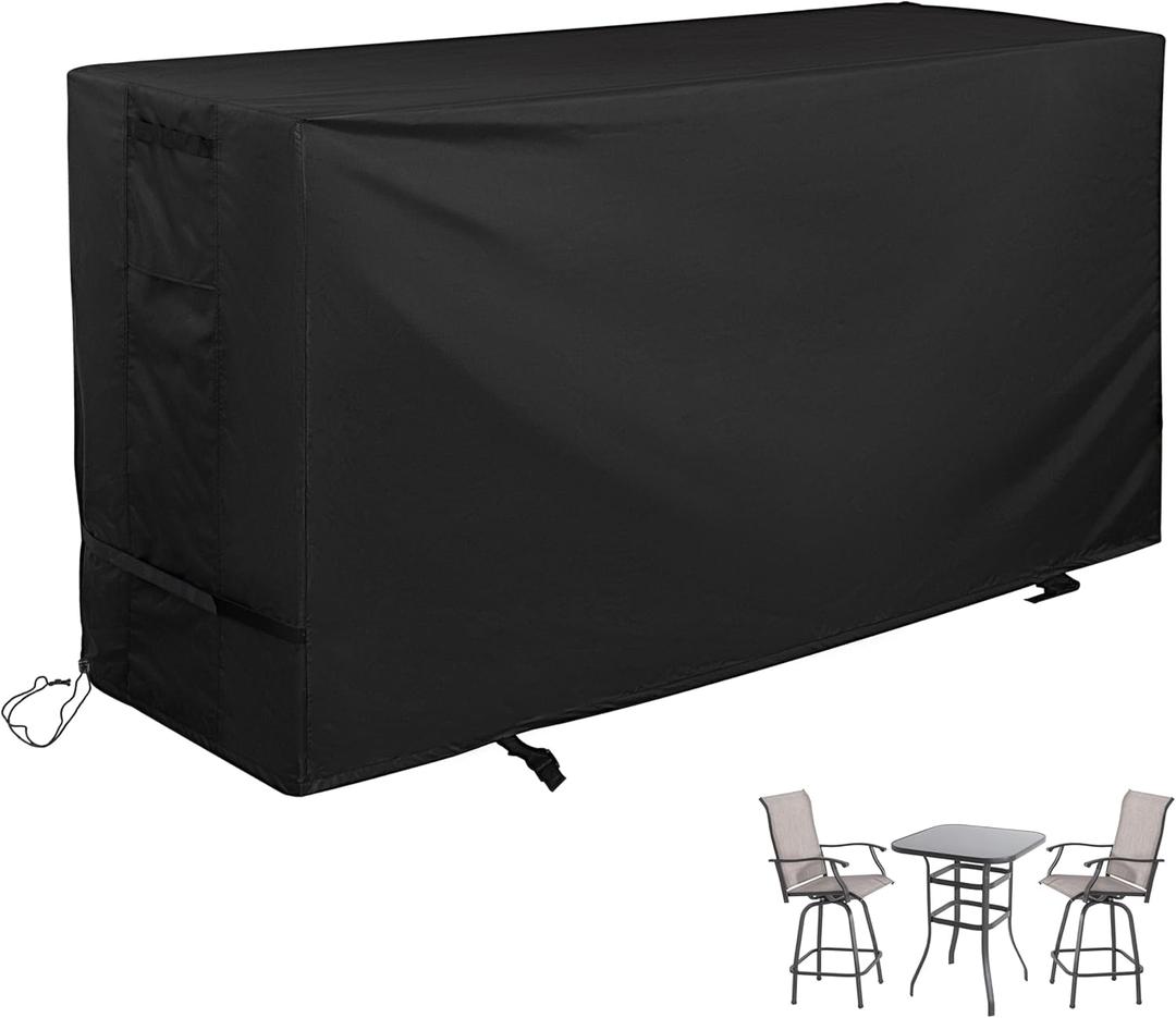 Bar Height Patio Set Cover, Outdoor Bistro Set Cover for High Top Bar Table and Chairs/Outdoor High Stool Bistro Set, Furniture Set Cover for High Top Patio Set of 3 Pieces, Black